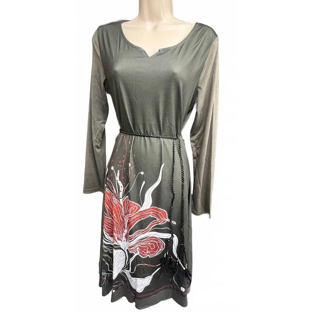 NEW MICHAEL K women's belted beauty jersey dress in rose khaki